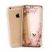 iPhone 6 6s 4.7 - Secret Garden Floral and Butterfly Bling Rhinestone Electroplated Clear Soft TPU Protective Phone Cover Case - Gold and Pink Flower